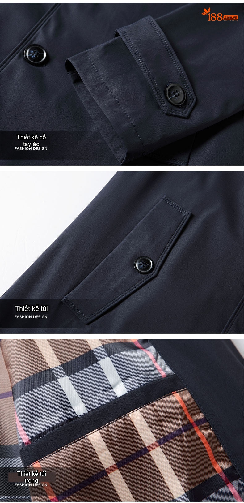 Áo Khoác Mangto Nam Dáng Dài Vừa Cổ chữ Vest Cài Nút Phong Cách Lịch Lãm Màu Đen, Nâu, Kem, Xanh Navy chi tiết 14