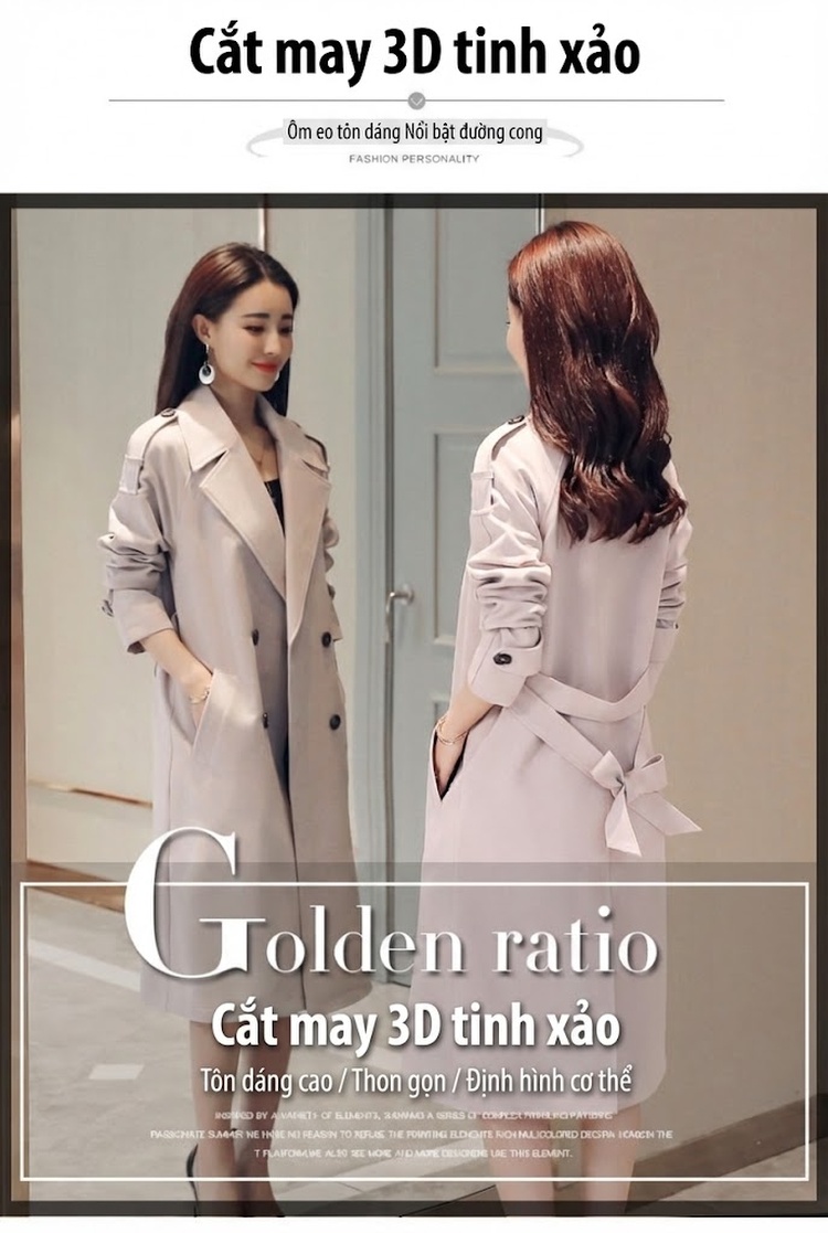 Áo Khoác Mangto Nữ Dáng Dài Qua Gối Thắt Eo Phong Cách Anh Quốc Màu Be, Đen, Đỏ, Cam... chi tiết 6