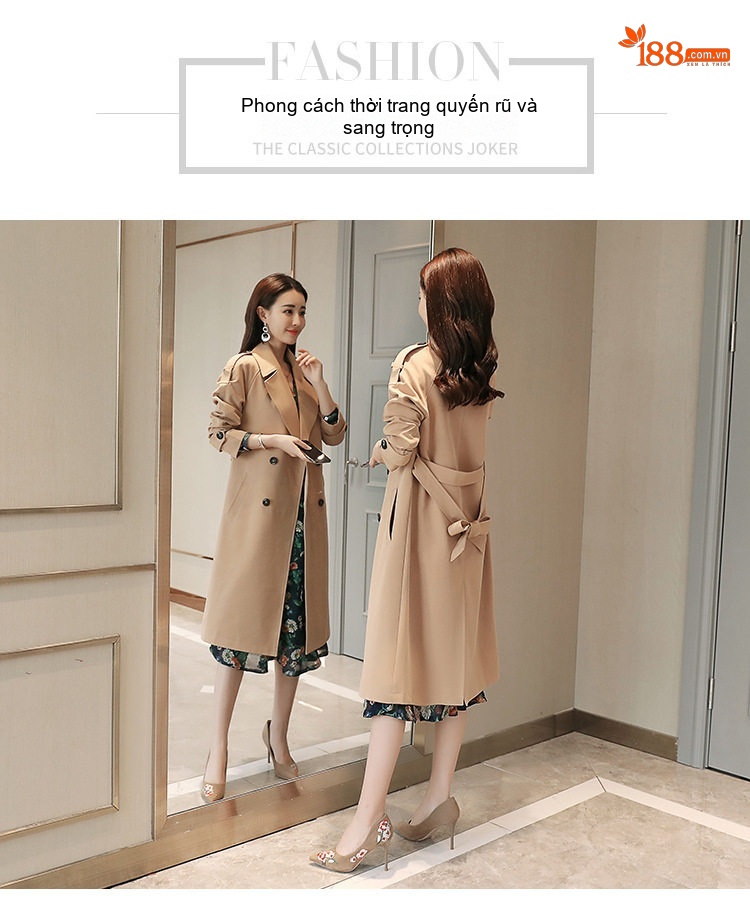 Áo Khoác Mangto Nữ Dáng Dài Qua Gối Thắt Eo Phong Cách Anh Quốc Màu Be, Đen, Đỏ, Cam... chi tiết 22