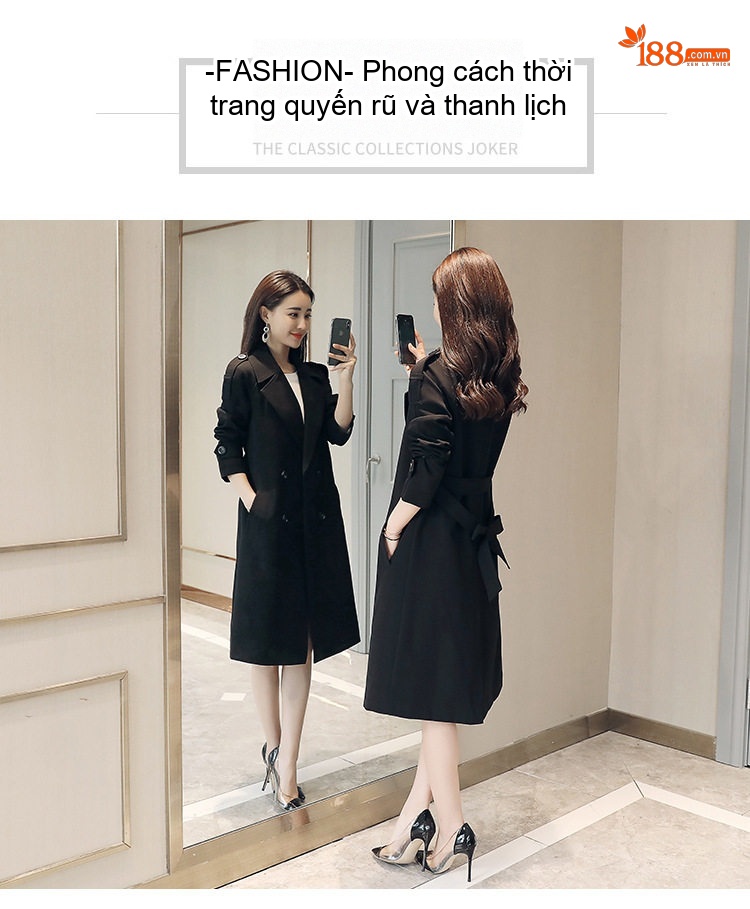 Áo Khoác Mangto Nữ Dáng Dài Qua Gối Thắt Eo Phong Cách Anh Quốc Màu Be, Đen, Đỏ, Cam... chi tiết 28
