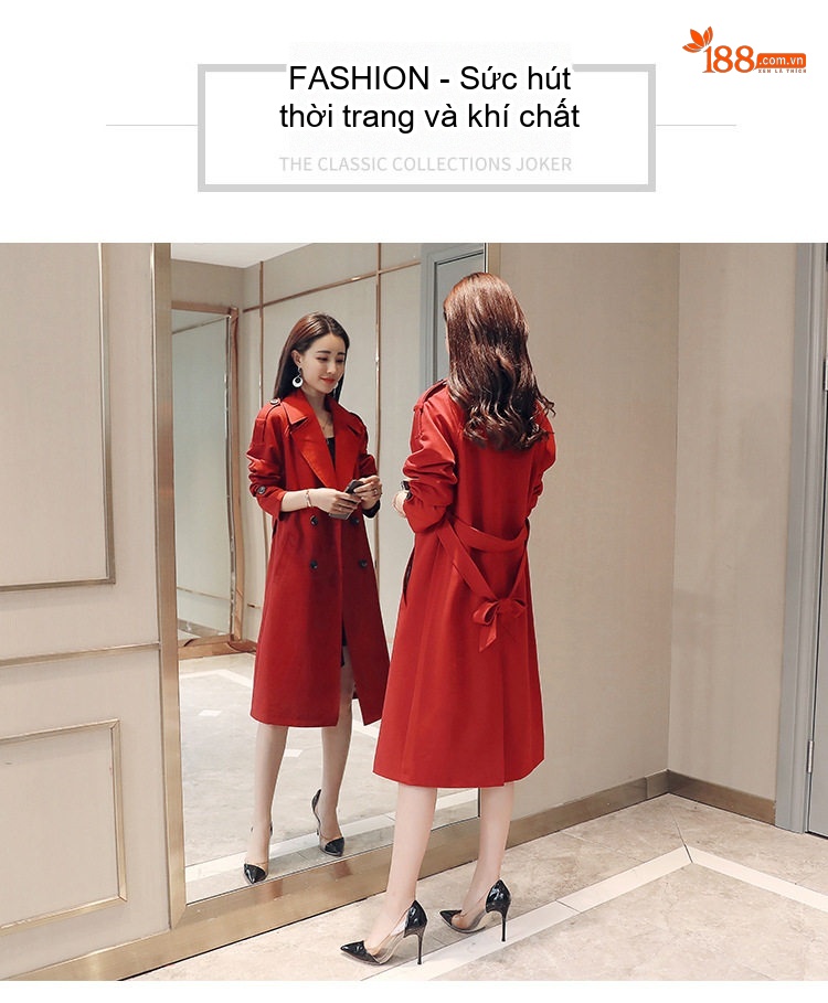Áo Khoác Mangto Nữ Dáng Dài Qua Gối Thắt Eo Phong Cách Anh Quốc Màu Be, Đen, Đỏ, Cam... chi tiết 38