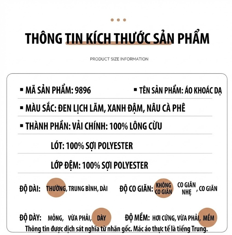 Áo Khoác Nam 100% Lông Cừu Dáng Trend Màu Nâu, Xanh Navy, Đen chi tiết 13