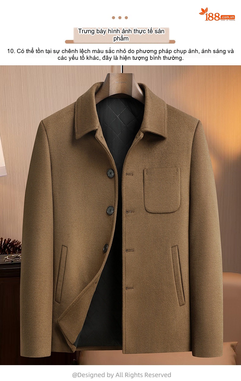 Áo Khoác Nam 100% Lông Cừu Dáng Trend Màu Nâu, Xanh Navy, Đen chi tiết 15