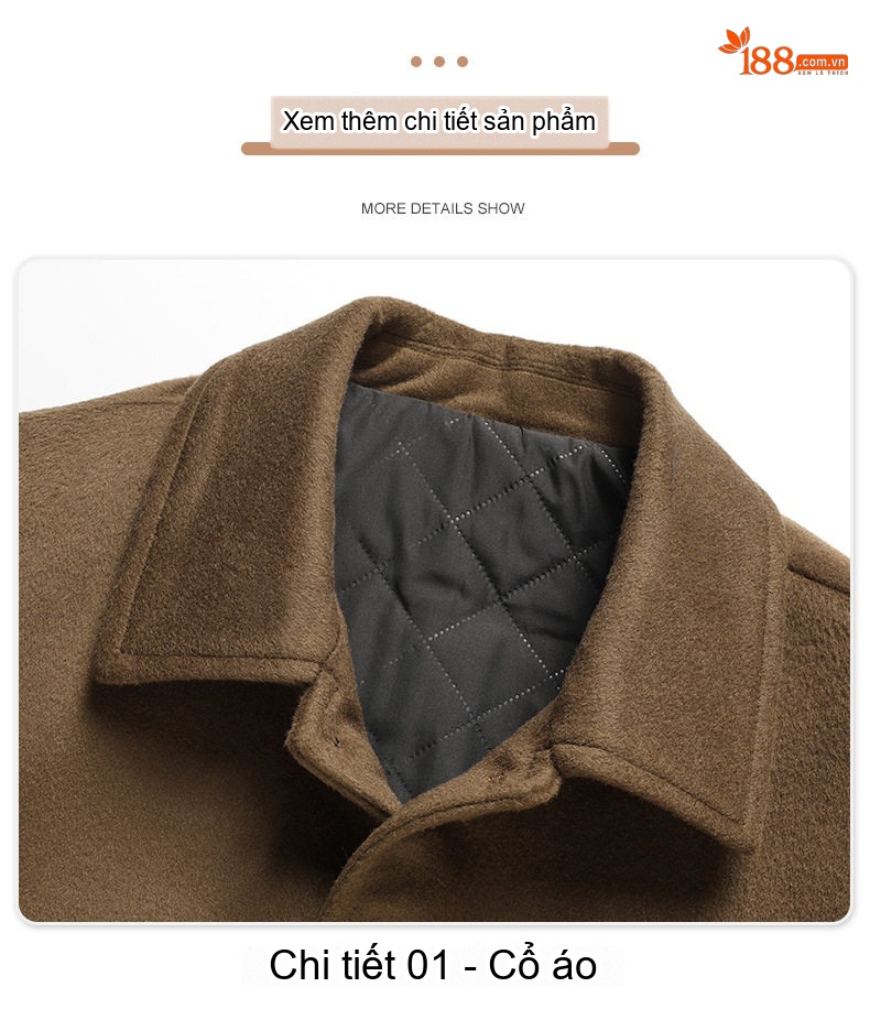 Áo Khoác Nam 100% Lông Cừu Dáng Trend Màu Nâu, Xanh Navy, Đen chi tiết 19