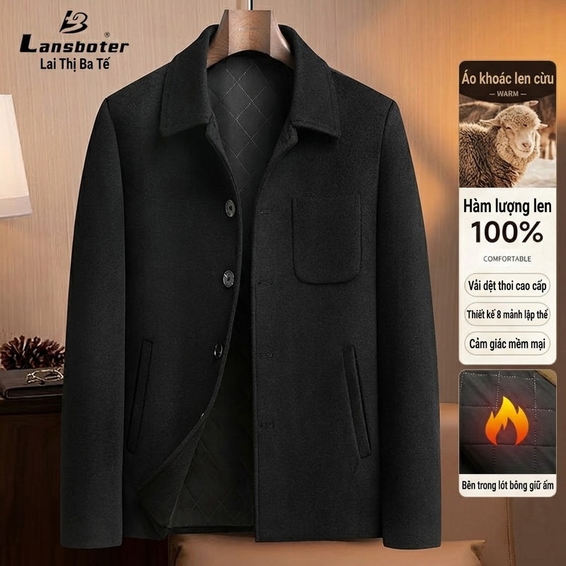 Áo Khoác Nam 100% Lông Cừu Dáng Trend Màu Nâu, Xanh Navy, Đen