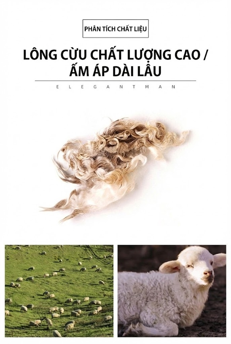Áo Khoác Nam 100% Lông Cừu Ngắn Tay Áo Lót Lông Vũ Tháo Rời Màu Xám, Đen, Nâu Vàng chi tiết 7