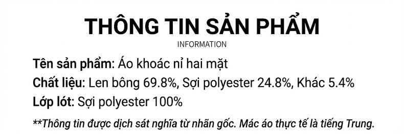 Áo Khoác Nam Cổ Bẻ Công Sở Dáng Suông Chất Liệu Lông Cừu Hai Mặt Màu Be, Đen, Xám chi tiết 6