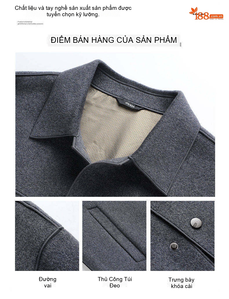 Áo Khoác Nam Cổ Bẻ Công Sở Dáng Suông Chất Liệu Lông Cừu Hai Mặt Màu Be, Đen, Xám chi tiết 4