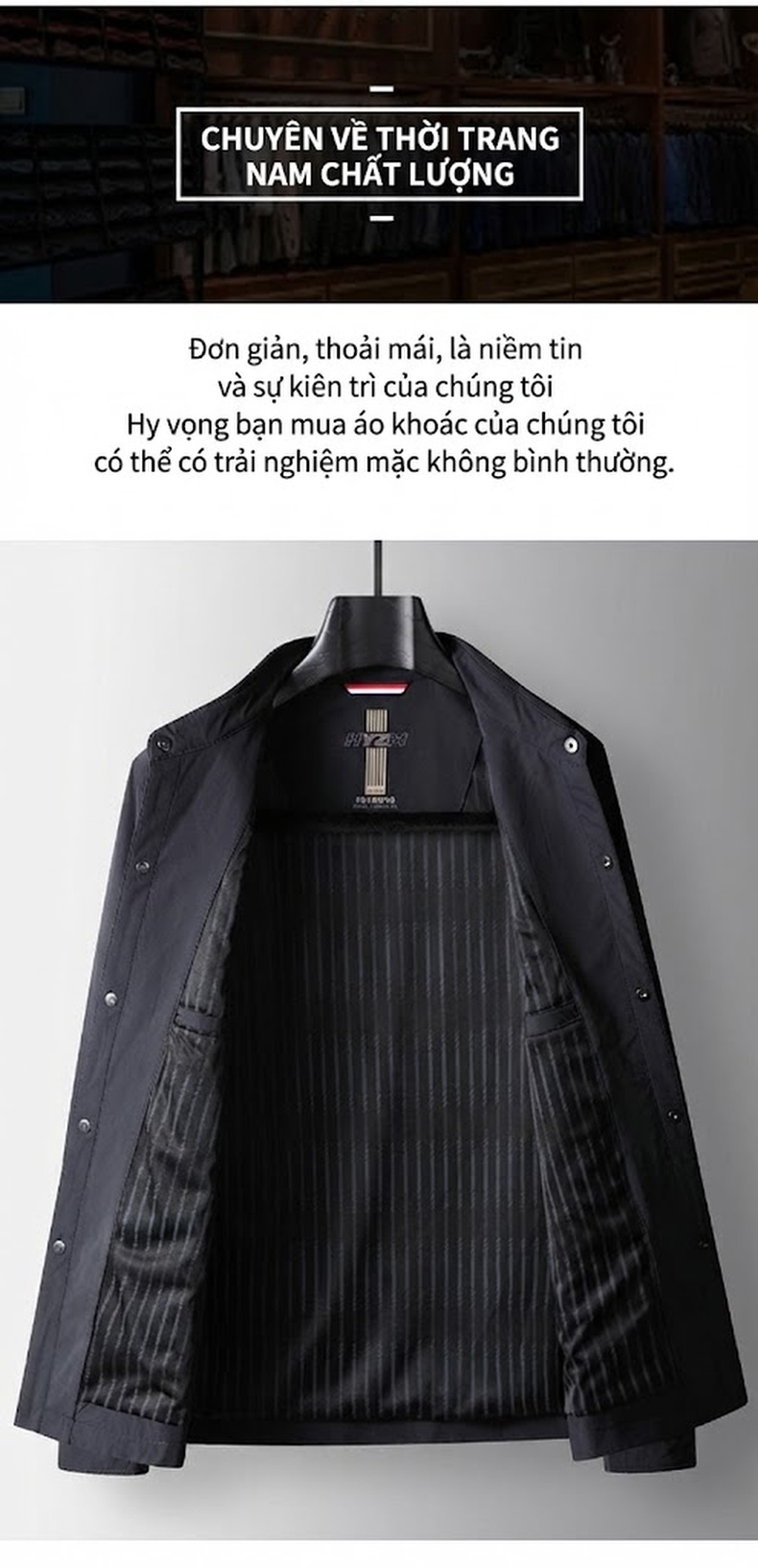 Áo Khoác Nam Cổ Bẻ Công Sở Dáng Suông Mỏng Nhẹ Màu Đen, Xám chi tiết 2