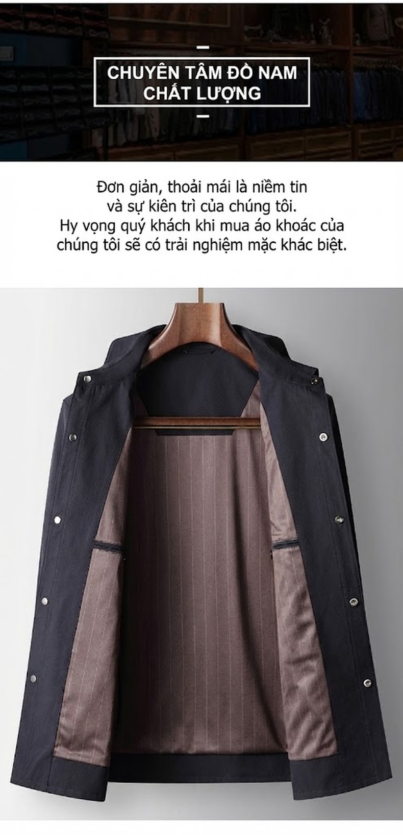 Áo Khoác Nam Cổ Bẻ Dáng Áo Sơ Mi Phong Cách Thanh Lịch Màu Đen, Xám chi tiết 2
