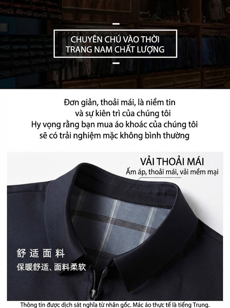 Áo Khoác Nam Cổ Bẻ Khóa Kéo Chất Liệu Tơ Tằm Công Sở Thanh Lịch Màu Đen, Xám chi tiết 7