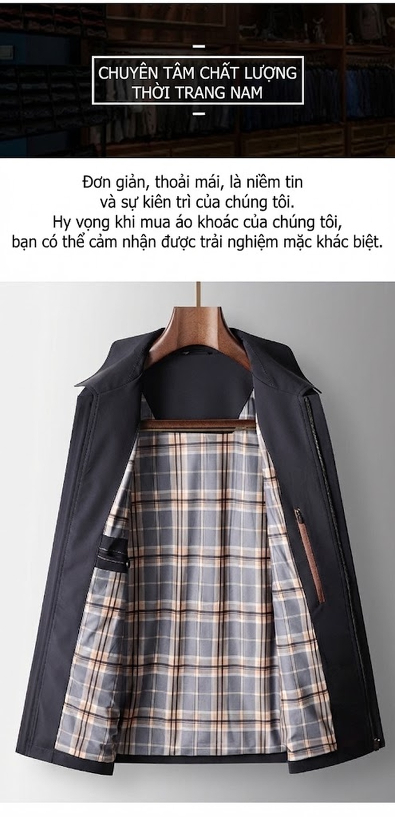 Áo Khoác Nam Cổ Bẻ Khóa Kéo Kiểu Công Sở Phong Cách Doanh Nhân Màu Đen, Nâu chi tiết 2