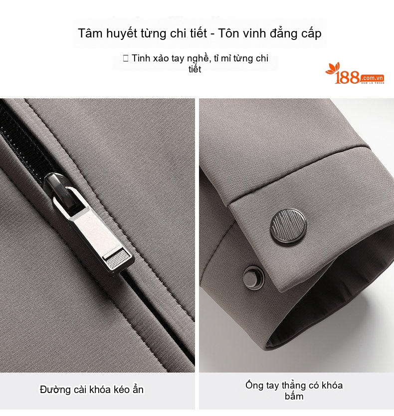 Áo khoác nam cổ bẻ khóa kéo phong cách công sở chi tiết 8