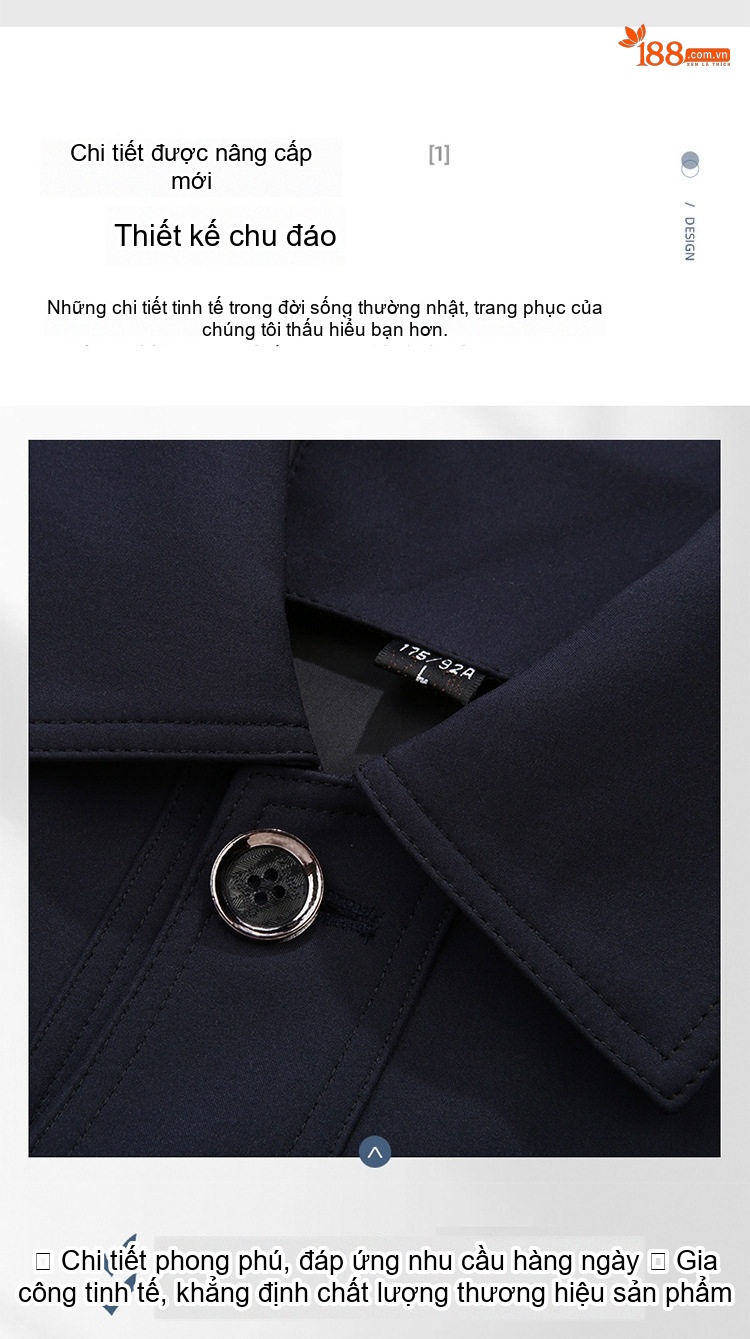 Áo Khoác Nam Cổ Bẻ Khuy Bấm Dáng Rộng Phong Cách Doanh Nhân Màu Nâu, Xanh Navy, Đỏ chi tiết 2