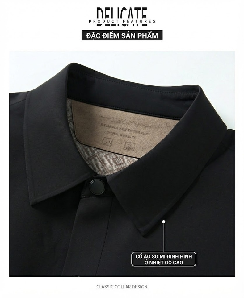 Áo Khoác Nam Cổ Bẻ Spandex Mỏng Nhẹ Phong Cách Doanh Nhân Màu Đen chi tiết 5
