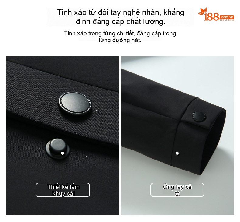 Áo Khoác Nam Cổ Bẻ Spandex Mỏng Nhẹ Phong Cách Doanh Nhân Màu Đen chi tiết 6