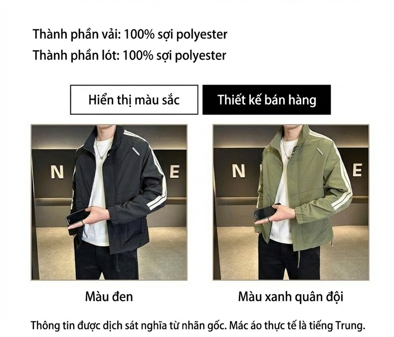 Áo Khoác Nam Cổ Bẻ Tay Dài Phong Cách Thời Trang Màu Đen, Xanh chi tiết 4
