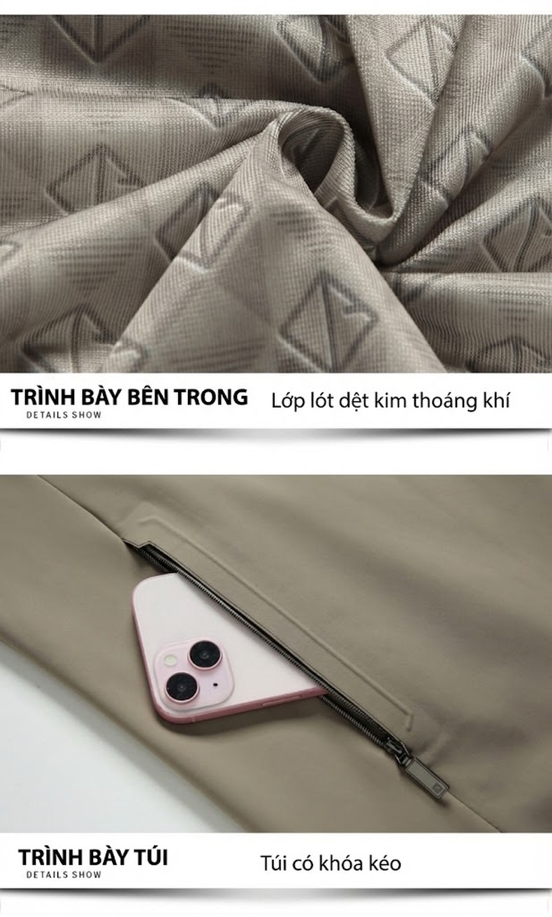 Áo Khoác Nam Có Mũ Co Giãn Vải Spandex Dáng Ôm Vừa Vặn Màu Xám, Xanh Navy chi tiết 17
