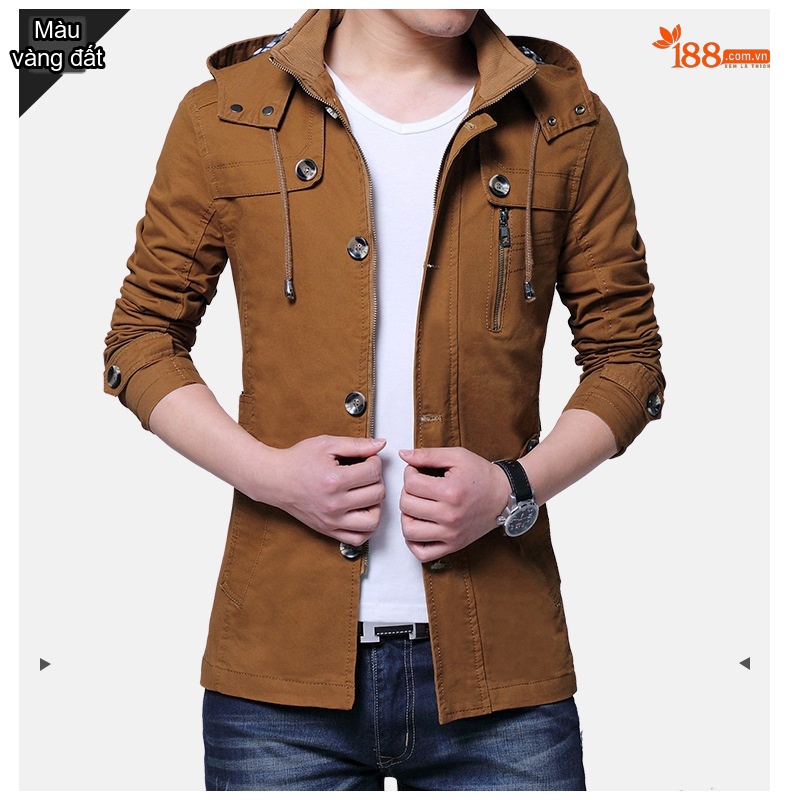 Áo Khoác Nam Có Mũ Cotton Dáng Ôm Vừa Vặn Màu Be, Đen chi tiết 6