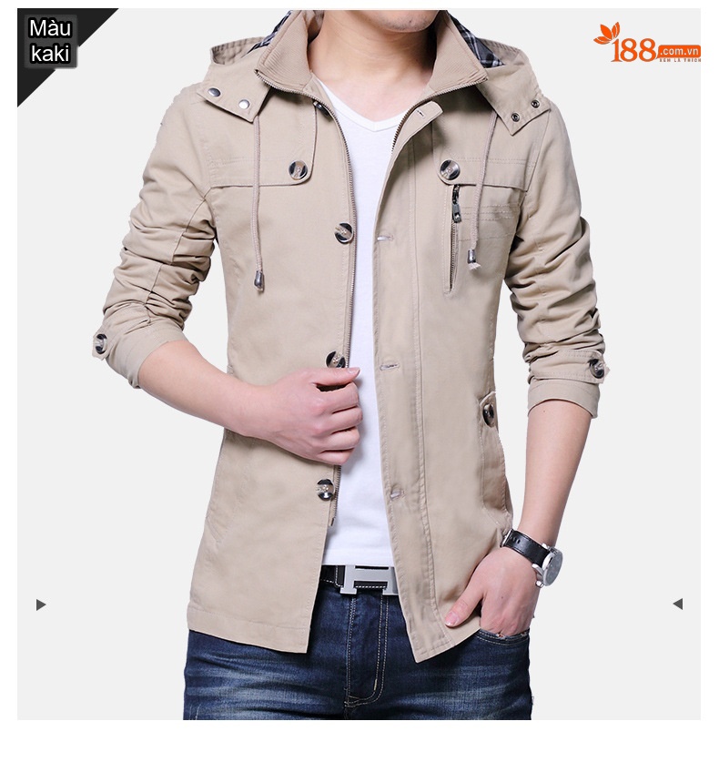 Áo Khoác Nam Có Mũ Cotton Dáng Ôm Vừa Vặn Màu Be, Đen chi tiết 7