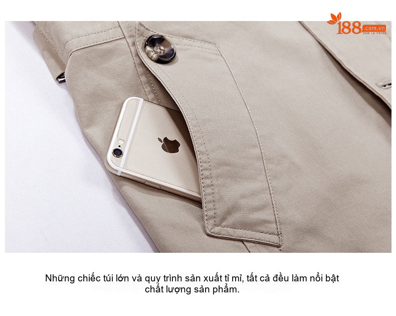 Áo Khoác Nam Có Mũ Cotton Dáng Ôm Vừa Vặn Màu Be, Đen chi tiết 11