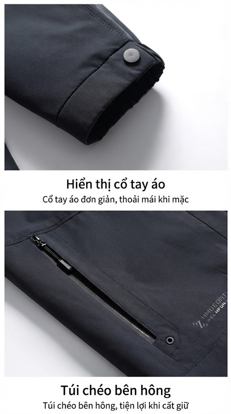 Áo Khoác Nam Có Mũ Trùm Đầu Tháo Rời Phong Cách Thể Thao Màu Xám, Đen chi tiết 11