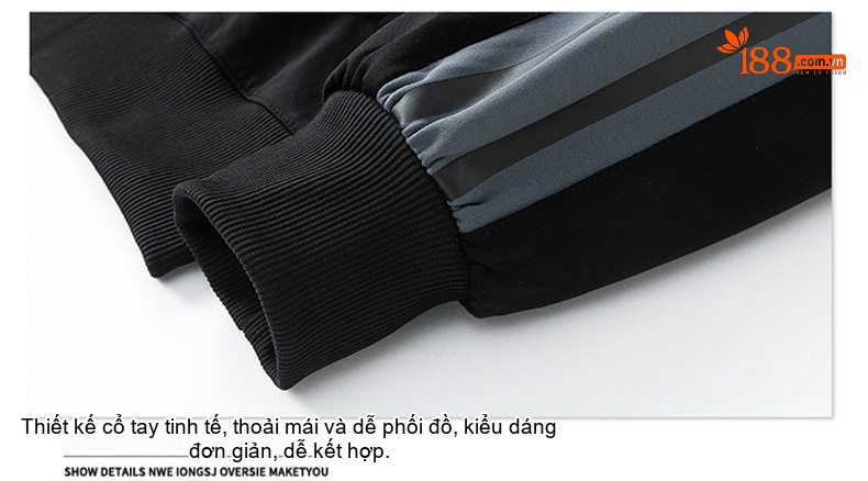 Áo Khoác Nam Cổ Trụ Dáng Rộng Tay Phối Sọc Phong Cách Retro Màu Trắng Kem, Xám, Xanh Lá, Đen... chi tiết 4