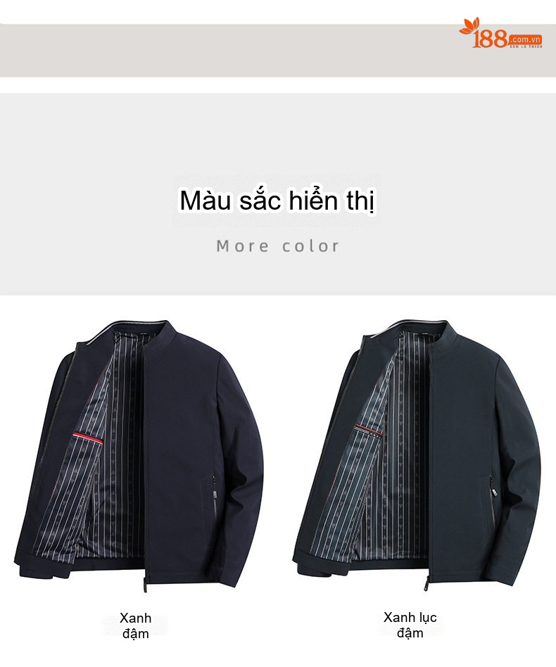Áo Khoác Nam Cổ Trụ Mỏng Nhẹ Chống Nhăn Màu Xanh Đen chi tiết 8