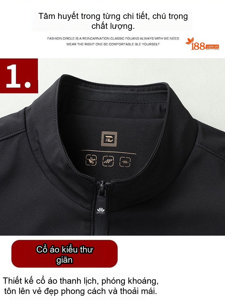 Áo Khoác Nam Cổ Trụ Trung Niên Phong Cách Lịch Lãm Màu Đỏ, Đen, Xanh Navy chi tiết 4