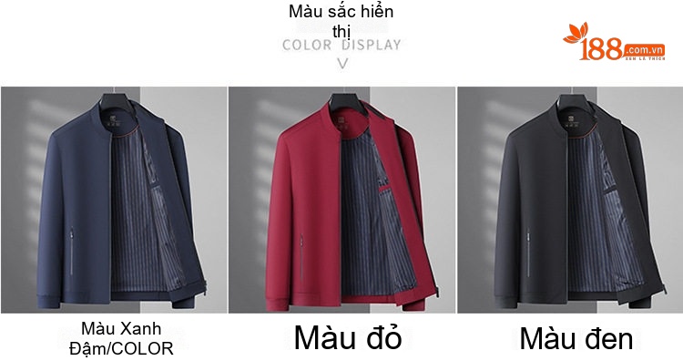 Áo Khoác Nam Cổ Trụ Trung Niên Phong Cách Lịch Lãm Màu Đỏ, Đen, Xanh Navy chi tiết 9