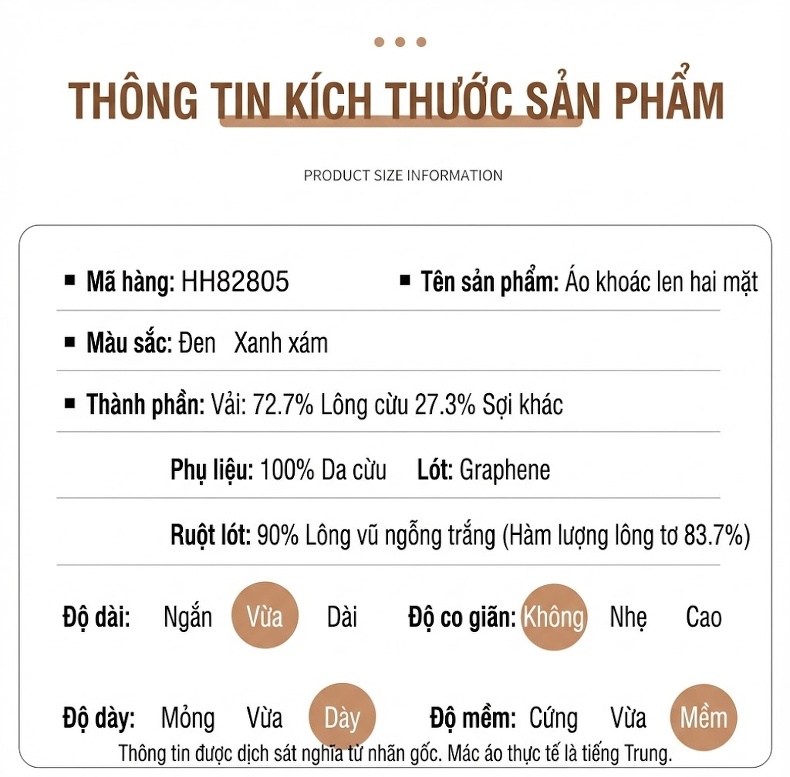 Áo Khoác Nam Dạ Lông Cừu Hai Mặt Có Lớp Lót Lông Vũ Màu Xám Đen chi tiết 15