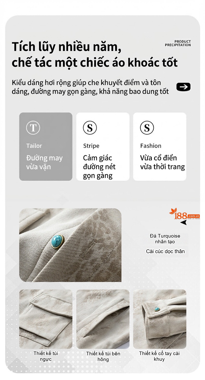 Áo Khoác Nam Da PU Dáng Sơ Mi Họa Tiết Rằn Ri Phong Cách Mỹ Màu Be, Nâu, Xanh... chi tiết 2