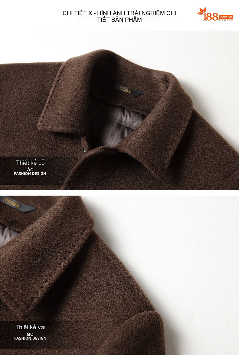 Áo Khoác Nam Dạ Wool Lót Lông Vũ Cổ Bẻ Dáng Vừa Màu Nâu, Xám chi tiết 11
