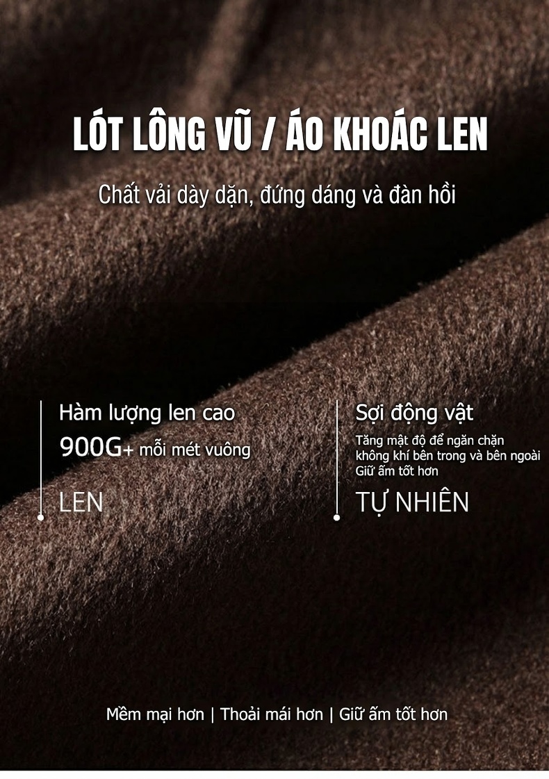 Áo Khoác Nam Dạ Wool Lót Lông Vũ Cổ Bẻ Dáng Vừa Màu Nâu, Xám chi tiết 1