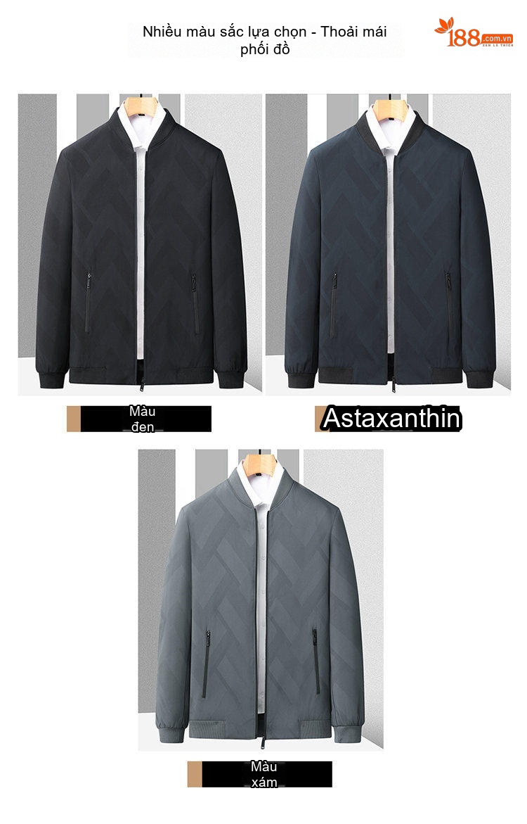 Áo Khoác Nam Dáng Bomber Cổ Trụ Khóa Kéo Phong Cách Lịch Lãm Màu Đen, Xám chi tiết 8
