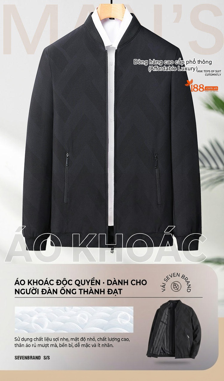 Áo Khoác Nam Dáng Bomber Cổ Trụ Khóa Kéo Phong Cách Lịch Lãm Màu Đen, Xám chi tiết 1