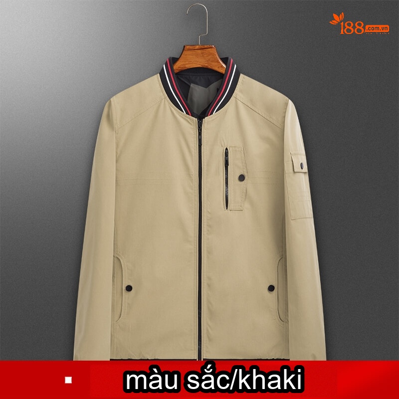 Áo Khoác Nam Dáng Bomber Mỏng Hai Mặt Phong Cách Thời Trang Màu Vàng Đất, Đen, Kaki, Rằn Ri