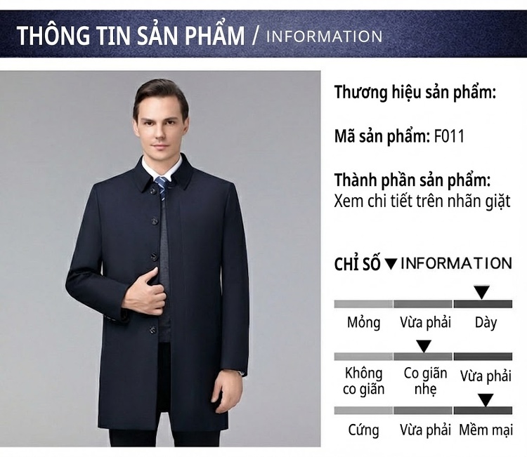 Áo Khoác Nam Dáng Dài Chống Hàn Phong Cách Doanh Nhân Lịch Lãm Ấm Áp Màu Đen, Xám chi tiết 5