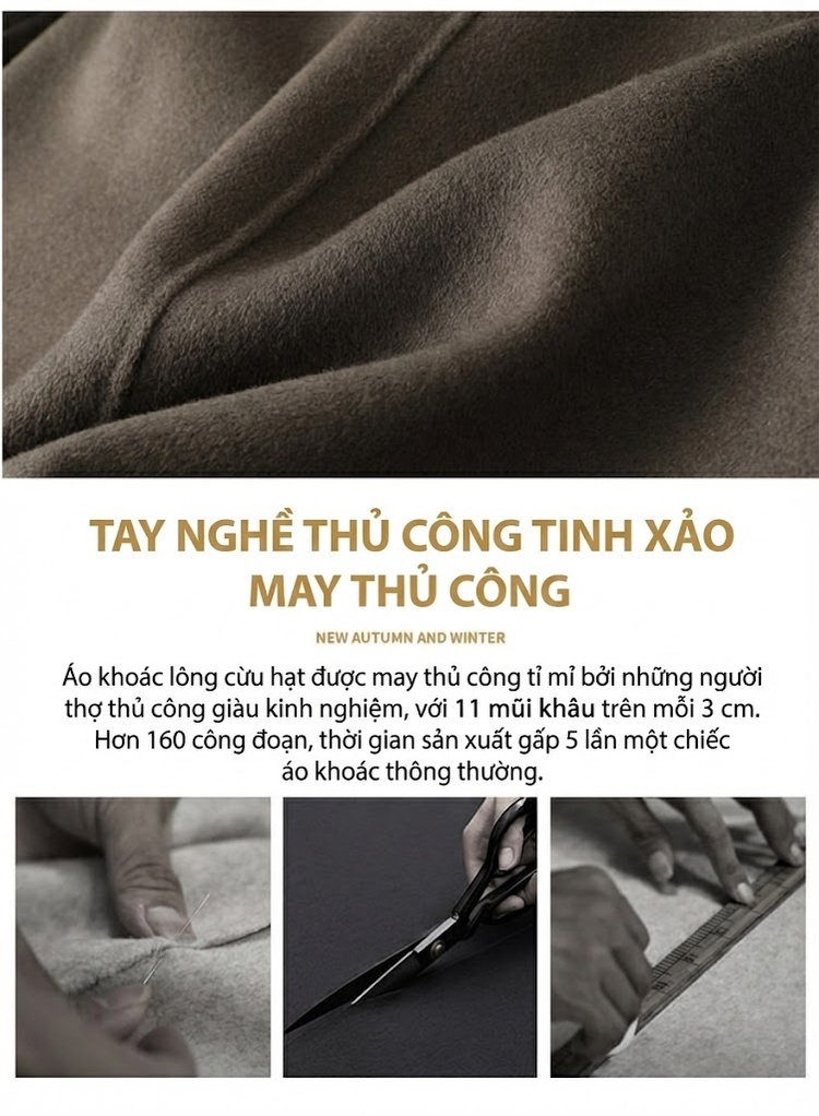 Áo Khoác Nam Dáng Dài Cổ Bẻ Thu Đông Chất Liệu Lông Cừu Nguyên Chất Màu Đen, Xám chi tiết 3