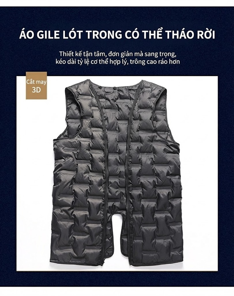 Áo Khoác Nam Dáng Dài Cổ chữ Vest Lông Cừu 40% Có Lớp Lót Lông Vũ Màu Đen, Xám chi tiết 1