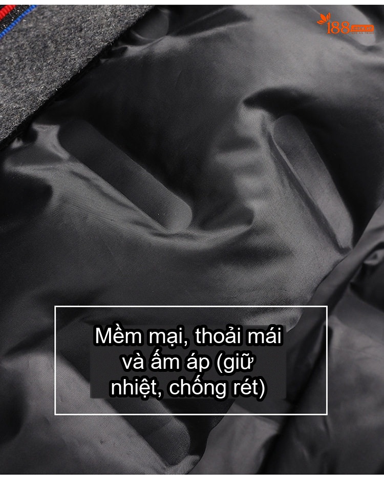 Áo Khoác Nam Dáng Dài Cổ chữ Vest Lông Cừu 40% Có Lớp Lót Lông Vũ Màu Đen, Xám chi tiết 3