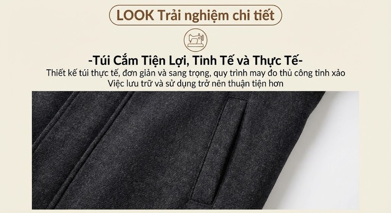 Áo Khoác Nam Dáng Dài Hai Mặt Lông Cừu Lót Lông Vũ Có Khăn Quàng Cổ Màu Đen, Nâu, Xám chi tiết 9