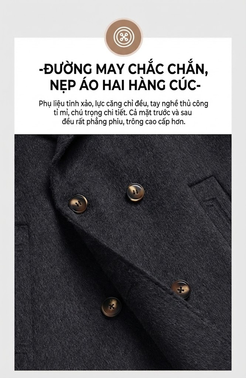 Áo Khoác Nam Dáng Dài Hai Mặt Lông Cừu Lót Lông Vũ Có Khăn Quàng Cổ Màu Đen, Nâu, Xám chi tiết 10