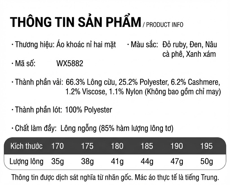 Áo Khoác Nam Dáng Dài Hai Mặt Lông Cừu Lót Lông Vũ Có Khăn Quàng Cổ Màu Đen, Nâu, Xám chi tiết 12
