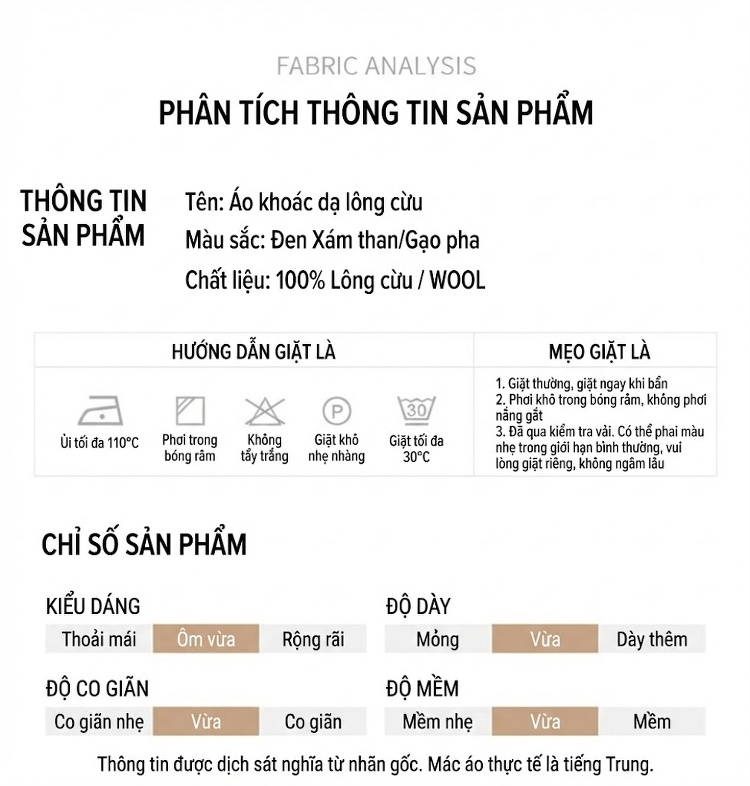 Áo Khoác Nam Dáng Dài Vải Tweed Cổ Bẻ Màu Be, Đen, Xám chi tiết 6