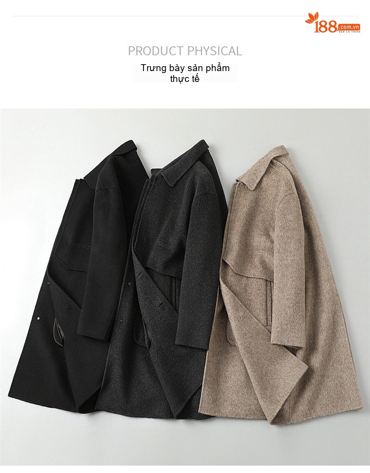 Áo Khoác Nam Dáng Dài Vải Tweed Cổ Bẻ Màu Be, Đen, Xám chi tiết 8