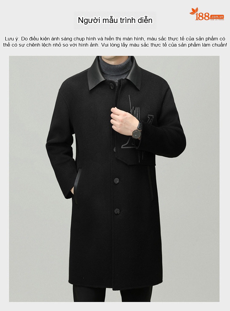 Áo Khoác Nam Dáng Dài Vải Tweed Cổ Bẻ Màu Be, Đen, Xám chi tiết 19
