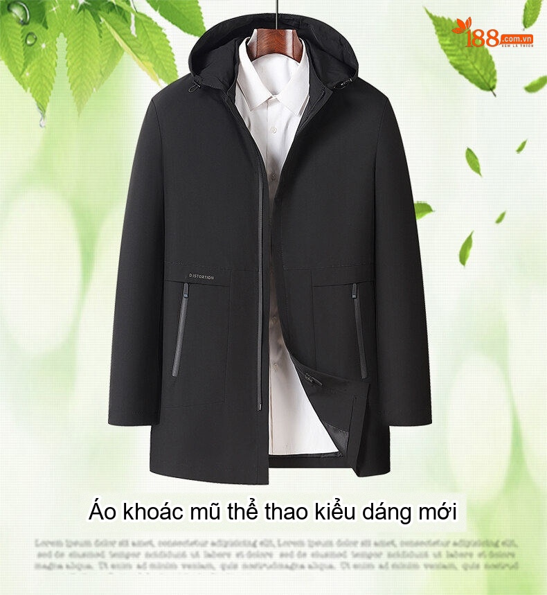 Áo Khoác Nam Dáng Dài Vừa Mũ Trùm Đầu Có Thể Tháo Rời Màu Đen, Xanh Đậm chi tiết 1
