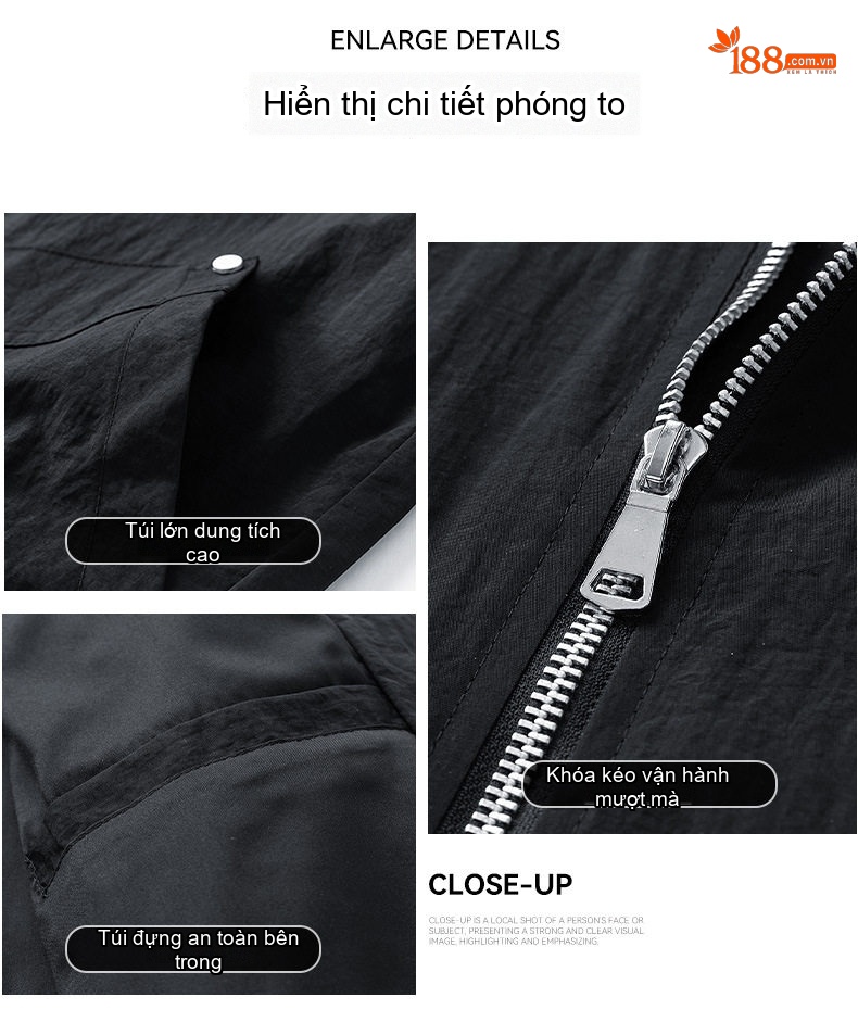 Áo Khoác Nam Dáng Rộng Có Mũ Trùm Đầu Phong Cách Đường Phố Màu Kem, Đen, Xanh Navy chi tiết 3