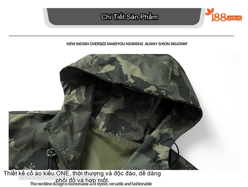 Áo Khoác Nam Dáng Suông Có Mũ Trùm Đầu Họa Tiết Rằn Ri Phong Cách Casual chi tiết 3